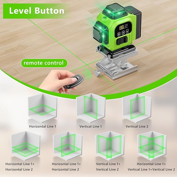 16 Line Laser Level 360 Self Leveling with tripod, 4x360°Professional 4D Green Cross Line laser Level with 2 Batteries & Remote Control, for Tiling Floor Construction and Picture Hanging