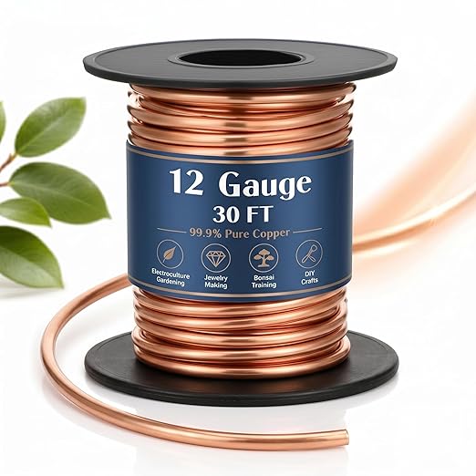 Therwen 30ft 12 Gauge Copper Wire for Gardening, Electroculture, Bonsai, Jewelry Making Beading DIY Craft Pure Bare Copper Wire Spool