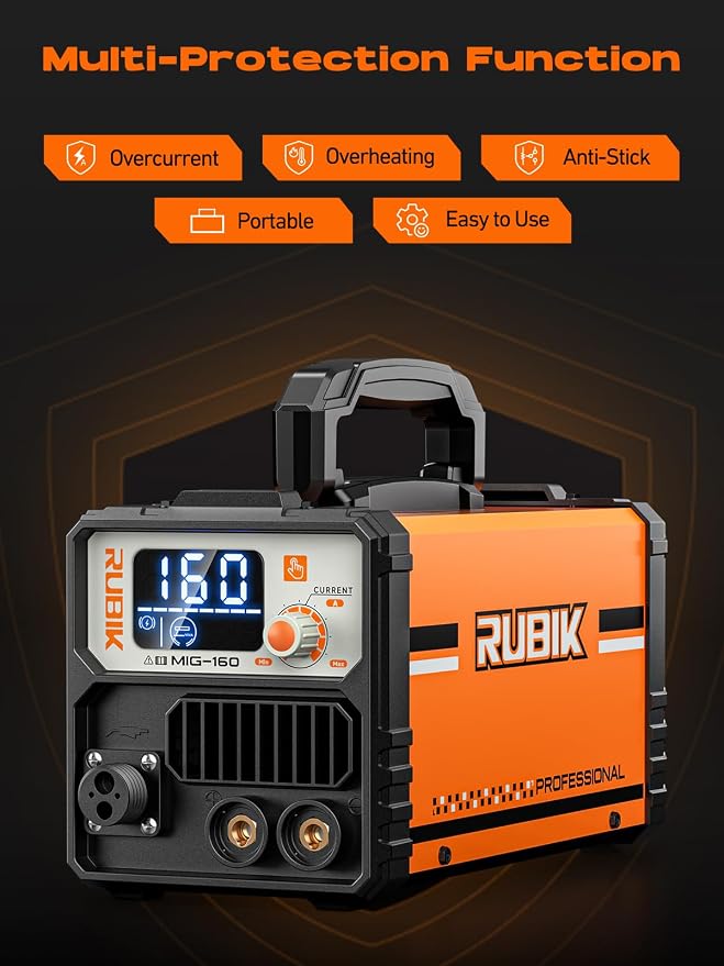 160A MIG Welder,Flux MIG/Lift TIG/Stick MultiProcess Mig Welder | 3 in 1 Gasless Welder,110V Welding Machine, IGBT Inverter Synergic Control, Ideal Mig Welding Equipment for Welders
