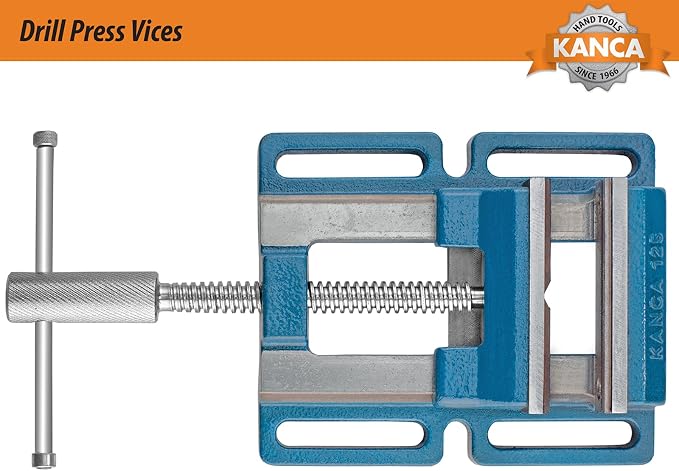 Kanca Hand Tools 4'' inch Low Profile Drill Press Vise DRL-100 Preferred by Craftsman and Machinist for Drilling,Reaming Tapping, Operations, Home Improvement Woodworking Blue Colour