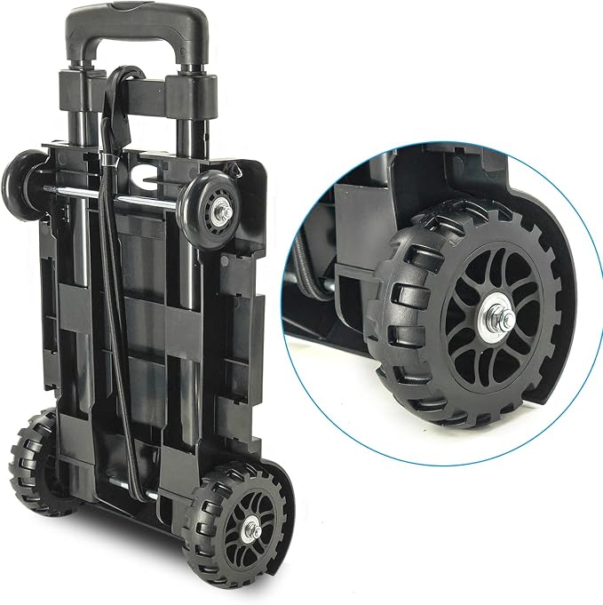 Folding Hand Truck Small Dolly,Foldable Utility cart with 4 Wheels & 2 Elastic Ropes,Foldable cart,Backpack Trolley,Car seat Dolly for Airport,Travel,Moving,Shopping Lightweight for Women