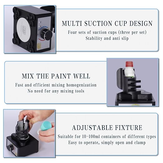 Mini Vortex Mixer, Hands-Free Model Paint Shaker, 300-2400rpm, Three-Stage Adjustable Speed Shaker, Suitable 10-100ml Mix, for Hobby Acrylic Paints, Nail Polish, Tubes, Lab, Eyelash Adhesives (Blue)