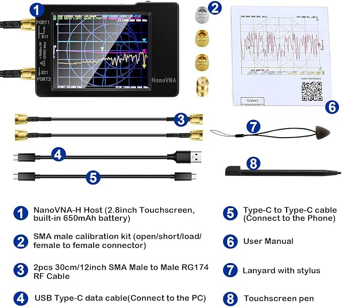 [Upgraded] AURSINC NanoVNA-H Vector Network Analyzer 9KHz -1.5GHz Latest HW V3.7 HF VHF UHF Antenna Analyzer, Measuring S Parameters, SWR, Phase, Delay, Smith Chart