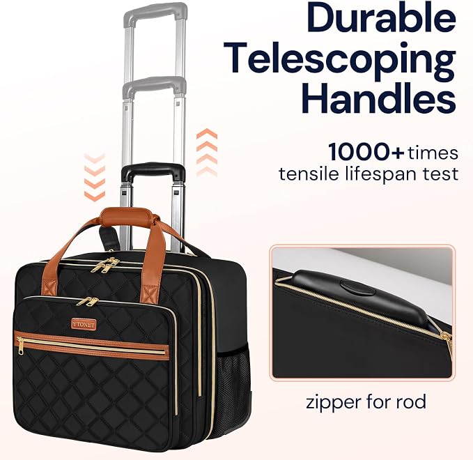 Ytonet Rolling Laptop Bag, 17.3 Inch Rolling Briefcase for Women, Water Resistant Computer Bag with Wheels for Work Travel College Business Overnight Wife Mom Teacher, Black Brown