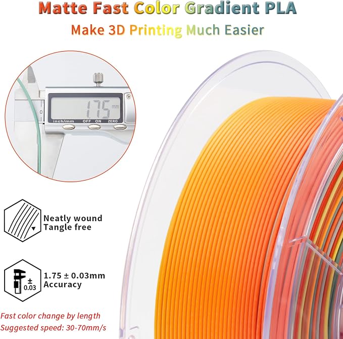 ZIRO Matte Fast Color Change PLA Bundle, 1.75mm Color Gradient Filament 4 Packs, No-Shine Rainbow PLA Filaments, Fit Most 3D Printers and Pen, 2.2lbs X 4 Spool