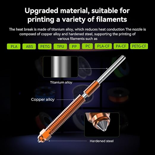 Creality Unicorn K2 Pro Quick-Swap Nozzle Kit, Titanium Heat Break with Copper & Hardened Steel Nozzle, All-Metal Design, for K2 Pro 3D Printer