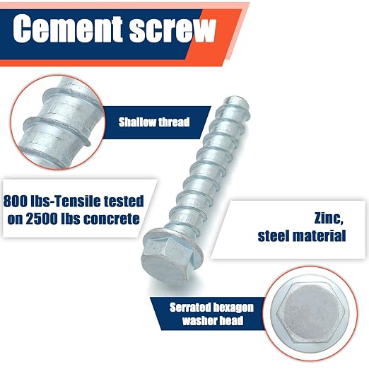 Tandefio 40 Pack 5/8" x 4" Concrete Screw Anchors Galvanized Large Diameter Heavy Duty Plated Concrete Anchors for Masonry Brick Anchoring Block Decking Framing Hex Drive