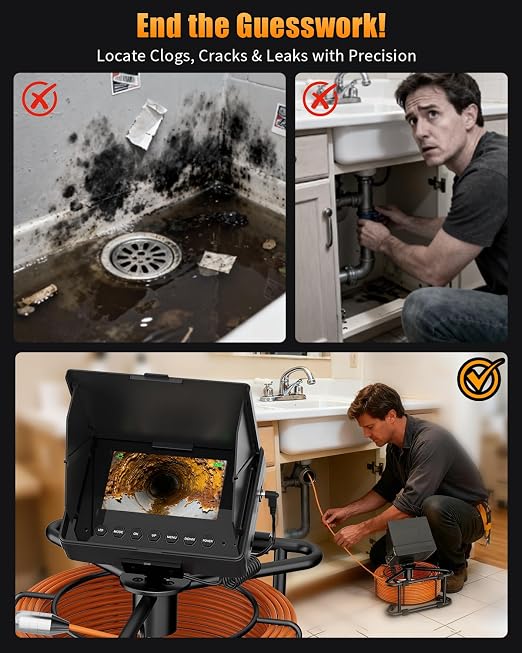 Sewer Camera 100ft, Drain Camera 4.3" with 23mm 1080P Probe, 8500mAh, 32GB Audio & Video Record, IP68 Waterproof for Plumbers, Drain Pipe & Industrial Inspection, Endoscope Camera with Light(12 LEDs)