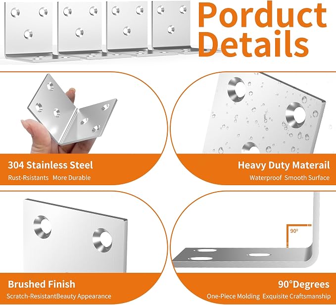 20Pcs Stainless Steel Angle Bracket, 2"x2"x2" Heavy Duty L Brackets for Wood, 50MM 2Inch Wide Corner Brackets Metal Corner Brace 90Degree L Shape Bracket for Wooden Frame Bed Furniture Bookshelf