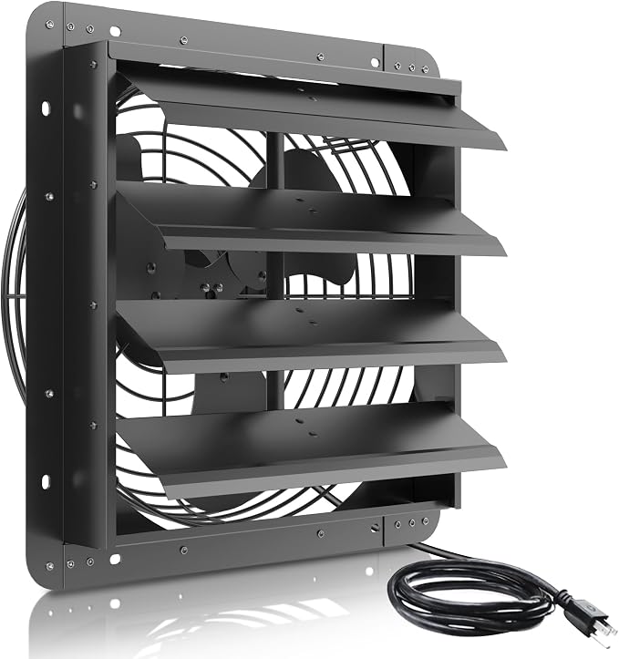 18 Inch Shutter Exhaust Fan, Aluminum Wall Mounted Exhaust Fan with Power Cord,2678 CFM High Speed Automatic Louvered Vent Fan for Greenhouse, Factory,Shop,Garage, ETL Listed