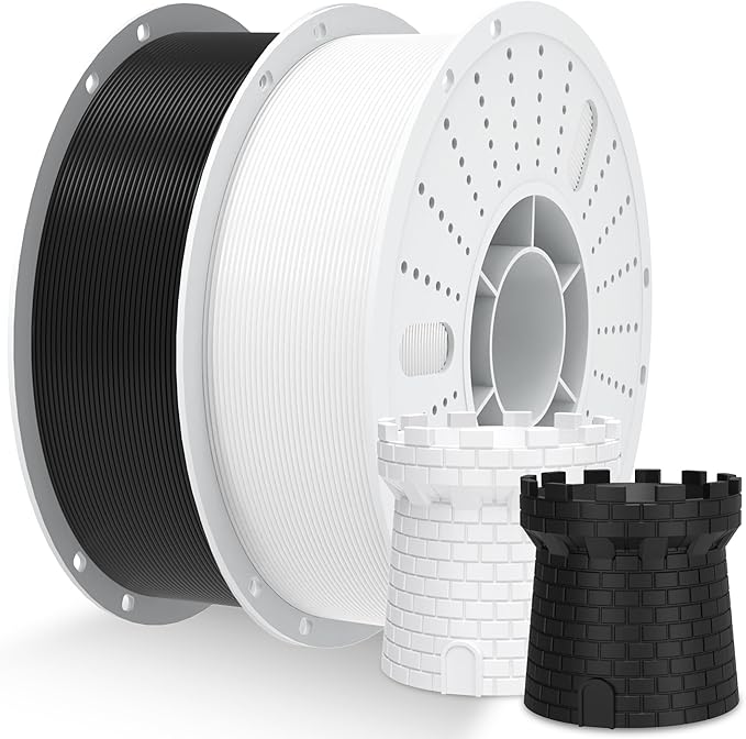 PINBALL PETG 3d Printer Filament 1.75mm High Precision Durable Moisture-Proof Strong Filament Mith Better Flow Dimensional Accuracy +/- 0.02mm Suitable for Most FDM 3D Printers 2 Kilograms Black，White