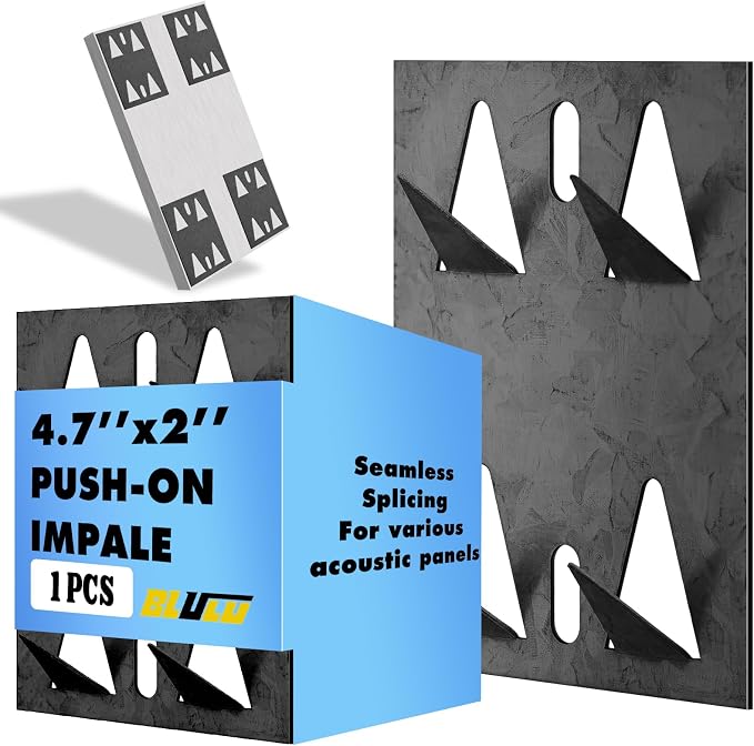 Blulu 1 Pcs Acoustic Panel Impaling Clips, 18 Gauge Galvanized Steel Sound Panel Wall Mount for Gypsum Board Plywood Masonry, Surface Mounting Impaling Clips for Acoustic Foam Panels (Black)