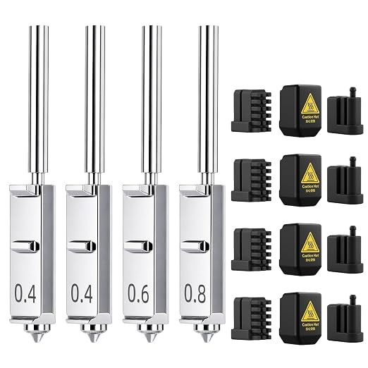 for Anycubic Kobra S1 Max Hardened Steel Nozzle,High Speed Quick-Swap Hotend with Silicone Cover and Nozzle Wiper Compatible with Anycubic Kobra S1 Max Combo 3D Printer-4PCS 0.4/0.4/0.6/0.8mm
