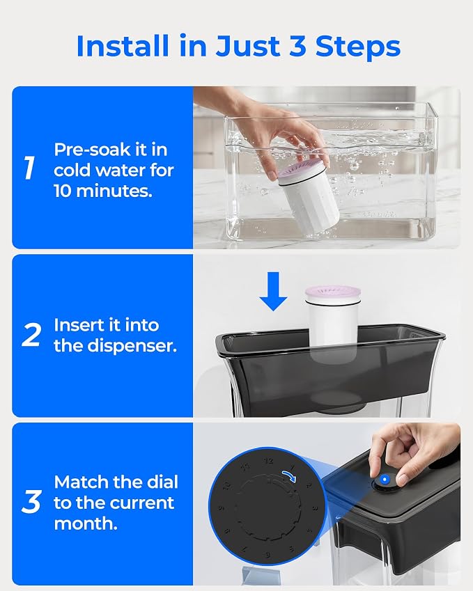 Waterdrop PF-03C Water Filter Replacement for Waterdrop WFD-03L TDS Reduction Dispenser Filtration System, Reduce TDS, Chlorine, PFOA/PFOS and More, Last Up to 2 Months, 4 Pack