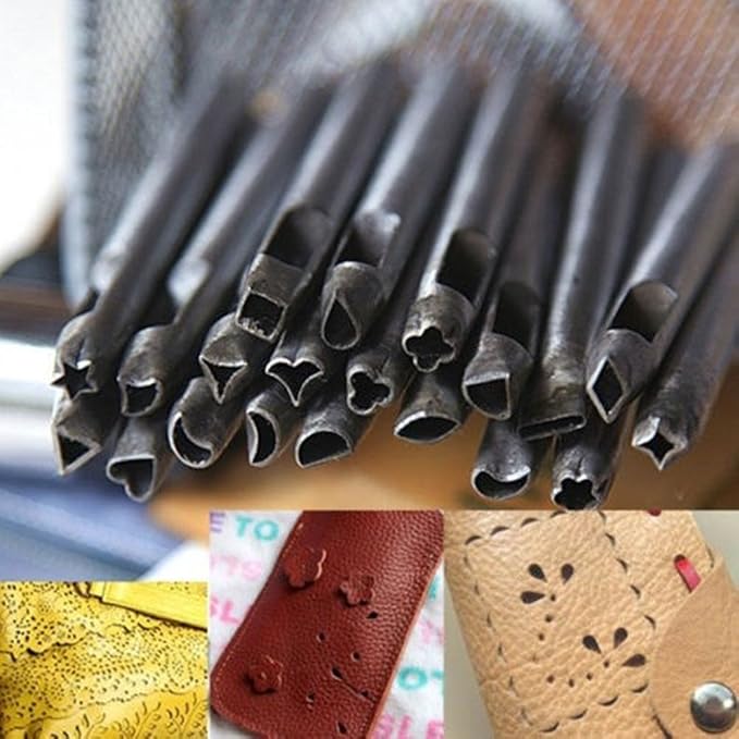 Leather Punch Tool Set 6mm 20pcs Flower Pattern Tools for Wallet Belt Decoration Carbon Steel Craft Kit for DIY Leathercraft Projects