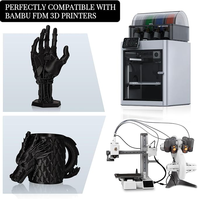 TINMORRY Carbon Fiber Filament 1.75mm, PETG-CF 3D Printing Filament, 1 KG x 4 Spools, Black