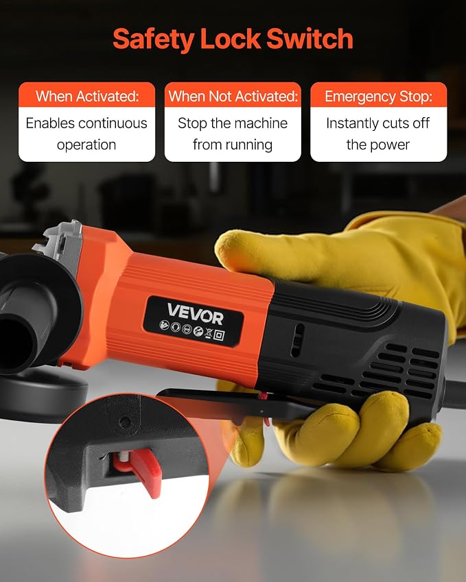 VEVOR Angle Grinder, 4-1/2" Electric Grinder Power Tool, 8Amps 12000RPM High-Speed Corded Angle Grinders with 230° Adjustable Dust Guard for Metal Grinding, Cutting, Rust Removal (Disc Not Included)