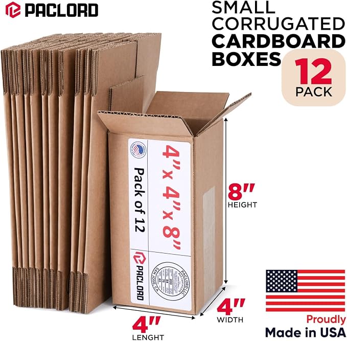 Tall Cardboard Boxes 4"L x 4"W x 8"H (Pack of 12) - USA-Made Packing Boxes for Moving, Shipping, or Storage - USPS, UPS, FedEx Approved - Professional Packing Supplies for Moving | USA-Made Packing Boxes for Moving, Shipping, or Storage - USPS, UPS, Fe...