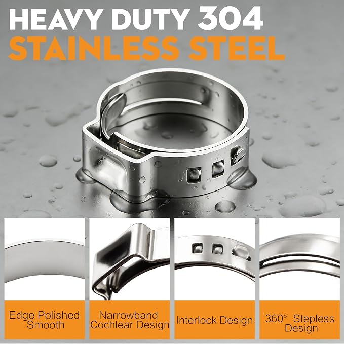 560Pcs 22-Sizes Single Ear Hose Clamps 5.3-36.1mm Stepless 304 Stainless Steel Assortment Kit with Ear Clamp Plier,Pipe Cutter and Tweezers for Automotive,Home Appliance,Fuel Line Pipe,and Industrial