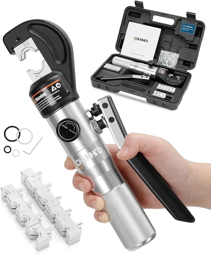 Hand Operated Hydraulic Crimping Tool Hydraulic Cable Lug Crimper 8 US TON 12 AWG to 00 (2/0) Electrical Terminal Cable Wire Tool Kit with 9 Dies