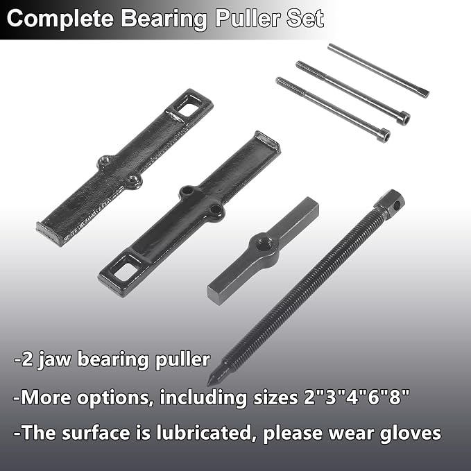 2 Jaws Bearing Puller 5-Piece Set, 2'' 3'' 4'' 6'' 8" Adjustable Two Jaw Puller Remover Tool, Carbon Steel Pump Removing Kit for Wheel, Bearings, Gears, Motorcycle