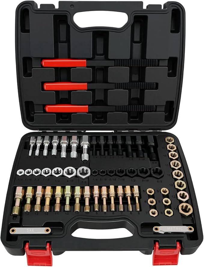 Nilight 61PCS Thread Chaser Set SAE Metric Master Thread Repair Kit with Case 28 Taps 28 Dies 3 Files 2 Gauges Universal UNC UNF Sizes Automotive Tool for Mechanic Auto Shop Home Garage Repair