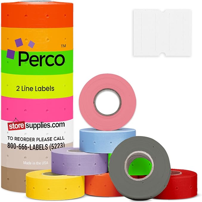Custom Price and Date Labels - 60,000 Price Marking Labels for Perco Pro 2 Line Guns - Choose Color, Font and Imprint - 80 Rolls, 10 Sleeves - Made in USA