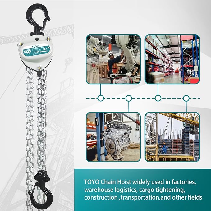 TOYO 550lbs Chain Hoist 1/4 Ton - Mini Hand Hoist with 10FT Chain, for Garages, Warehouse, Automotive - Heavy Duty Pulley Hoist with 2 Heavy Duty Hooks (550Lb 10Ft)