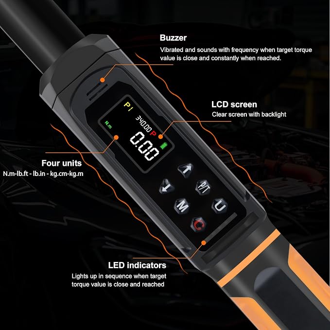 Uharbour Digital Torque Wrench Set, 1/2"&3/8" Torque Wrench Digital with Dual Direction Ratchet, 3.8-250.8 Ft.lb & 0.66-44.29Ft.lbs Range, ±1% Accuracy with Vibration, Buzzer and LED Alert