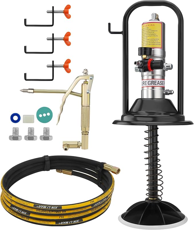 VEVOR Grease Pump, Air Operated Grease Pump with 13 ft High Pressure Hose and Grease Gun, Pneumatic Grease Pump with Barrel Cap, Portable Lubrication Grease Pump 360° Gun Head