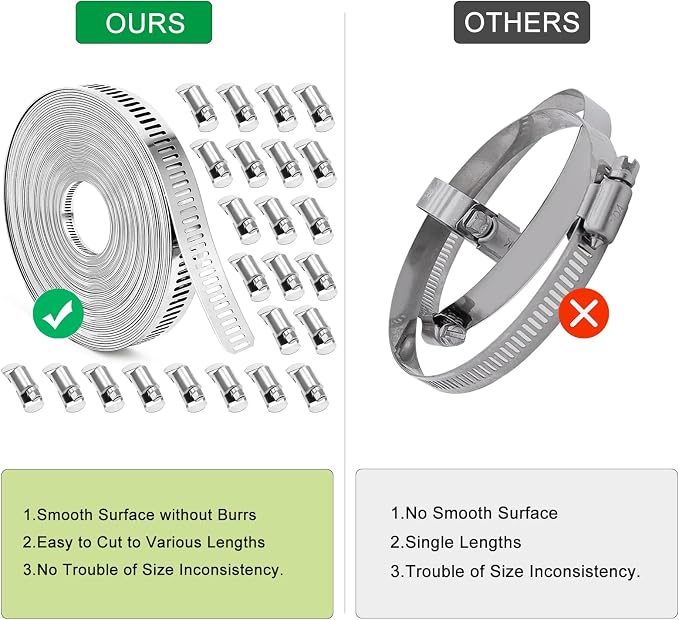 Hose Clamps, DIY 56 FT Metal Strap + 24 Fasteners, Hose Clamps Stainless Steel, Large Adjustable Hose Clamp Pipe Clamp for Pipe Automotive Mechanical Applications