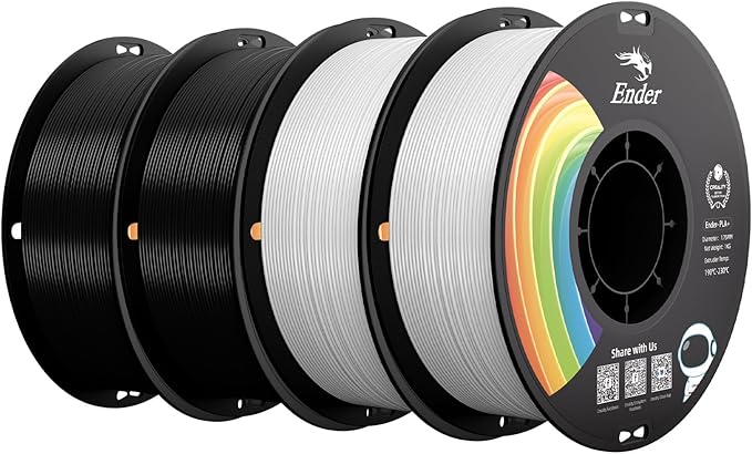 Creality PLA+ Filament 1.75mm 4KG, 3D Printer Filament 4 Pack 1kg Cardboard Spool, Strong Toughness,Multi-Color 3D Printing Filament for Most FDM Printers(2 Black 2 White)