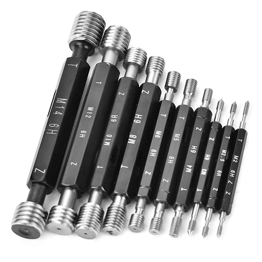 10Pcs Thread Plug Gage Double-End Through-Stop Measurement Hand Tool Thread Plug Gauge(Metric Thread)