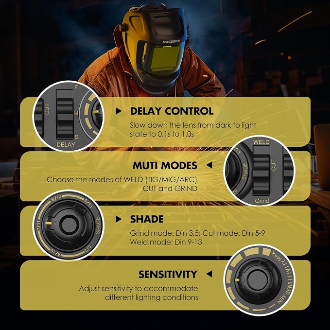 Auto Darkening Welding Helmet Large View 3.94" x 3.66", True Color Welding Hood Optical Clarity, 4 Arc Sensor Solar/Battery Powered, Wide Shade 3.5/5-9/9-13 Welder Mask for TIG MIG ARC Cut Grind