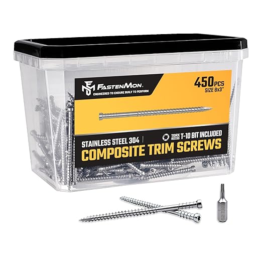 Composite Trim Screws, #8 x 3” Stainless Steel 304, 450pcs | Hidden Fastener For PVC & Wood, Outdoor Deck, Exterior & Finish Fasteners, Rust-Resistant, T-10 Star Drive, 4lbs