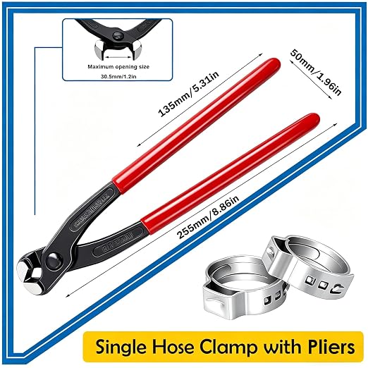 405Pcs 15-Sizes 304 Stainless Steel Single Ear Hose Clamps with Ear clamp plier 5.3-36.1mm Crimp Hose Clamps Assortment Kit for Auto/Home Appliance/Pipe/Fuel Line