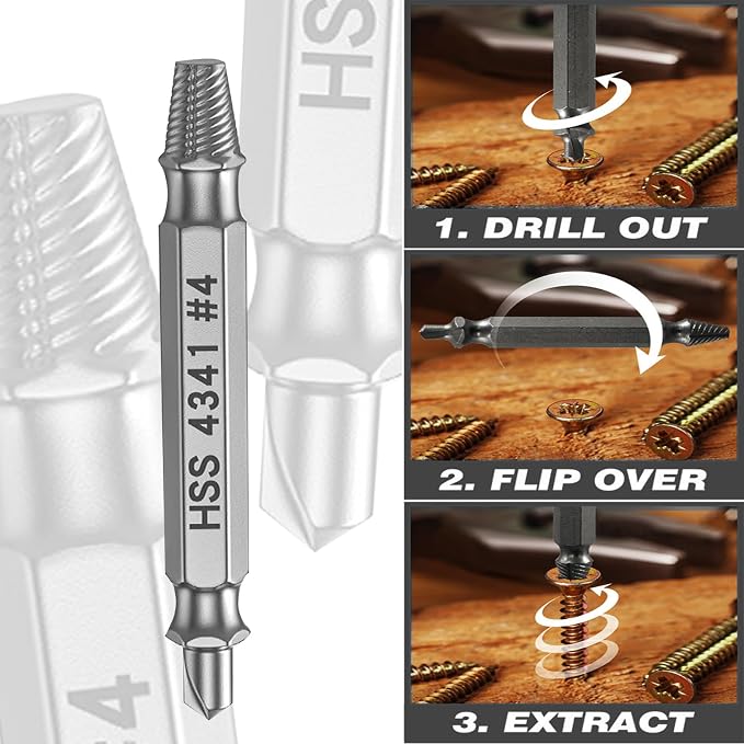 Damaged Screw Extractor Set，6pcs Stripped Screws Nuts Bolts for Removing Rusted and Damaged Hardware, Nuts and Bolts, Drill Bit Tools