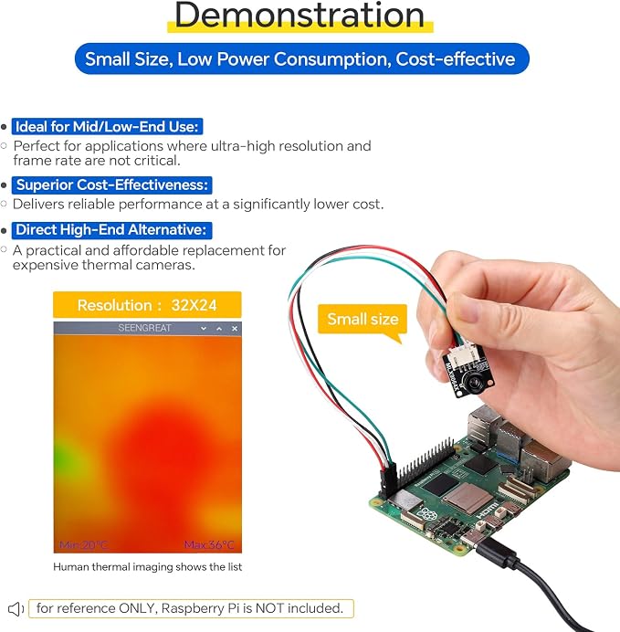 MLX90640-D55 Thermal Imaging Camera, 32x24 IR Array | I2C Interface, Compatible with Raspberry Pi, Arduino and STM32, For firefighting, security monitoring