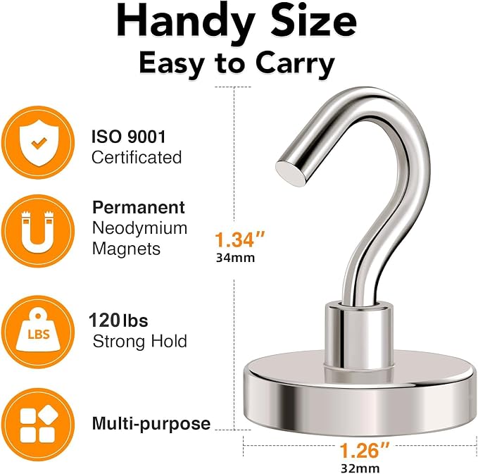 MIKEDE Magnetic Hooks 120lbs Strong Magnets Hook 18 Pack | Heavy Duty Extra Strong Cruise Hook for Hanging Industrial Metal Refrigerator Hooks for Cruise Cabins Fridge