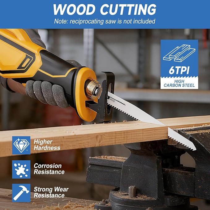 Reciprocating Saw Blade Set, 4-Piece Electric Sawzall Blades, Bi-Metal & HCS for Metal/Wood/PVC Cutting