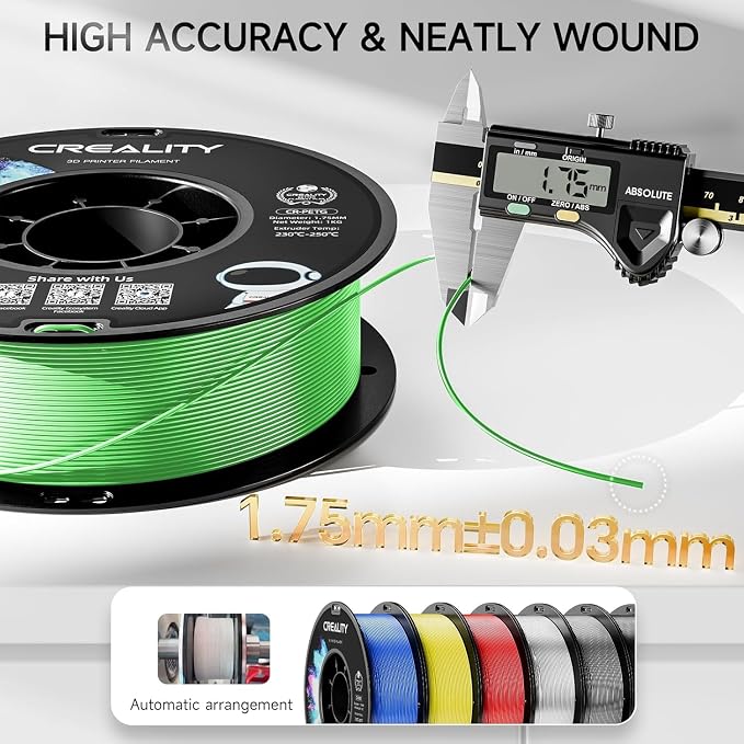 CREALITY PETG Filament 1.75mm 3D Printer Filament, 1kg (2.2lb) Neatly Wound Spool, Dimensional Accuracy ±0.03mm, Fit for Ender, Bambu Lab, Anycubic,ELEGOO FDM Printers, Green