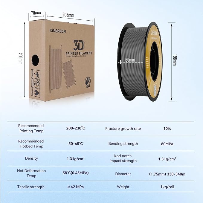 Kingroon Matte PLA Filament 1.75mm 3D Printer Filament Matte Filament 1kg Dimensional Accuracy +/- 0.02 mm (Matte Gray)