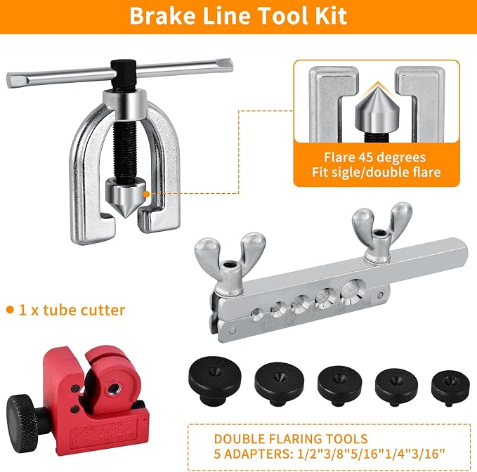 MuHize 25 ft 3/16" Brake Line Repair Kit, Zinc Coated Steel Line with Tube Bender, Double & Single Flaring Tool, Tube Cutter, 16 Fittings & 4 Unions for Cars, Trucks, SUVs