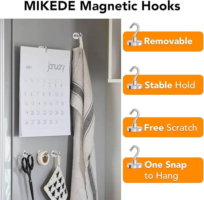 MIKEDE Magnetic Hooks 120lbs Strong Magnets Hook 18 Pack | Heavy Duty Extra Strong Cruise Hook for Hanging Industrial Metal Refrigerator Hooks for Cruise Cabins Fridge