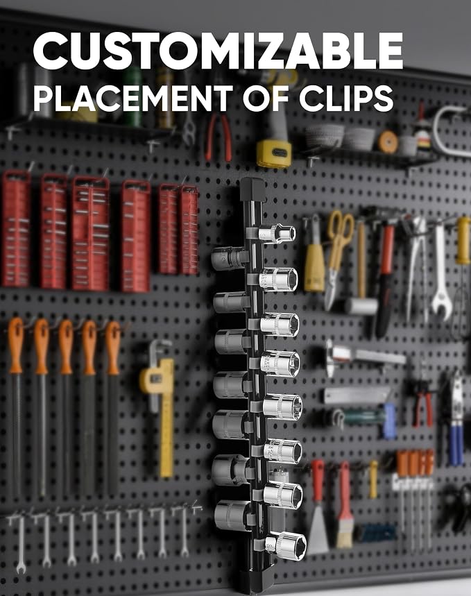 ALOANES 9PC Socket Organizer, Socket Rails Fit 1/2", 1/4" and 3/8" Drive | Heavy Duty ABS Socket Holders Hold up 129 Sockets for Toolbox Drawer Bags(Grey)