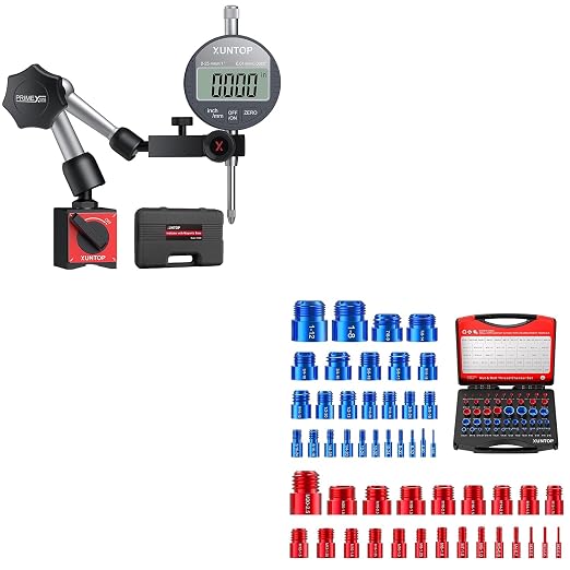 XUNTOP Precision & Machining Kit: 0-1" Digital Indicator with 90lbs Magnetic Base & 50PCS Thread Checker Set, 27SAE/23Metric,for CNC, Lathe, Auto Repair, DIY