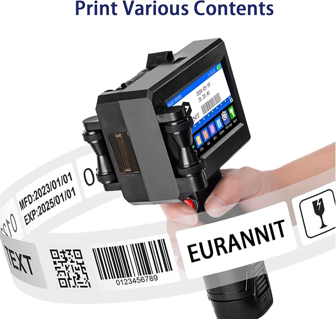 Handheld Inkjet Printer 1 in, E15-1 Portable Handheld Printers with ER521 Black Ink Cartridge, Handheld Inkjet Printer Gun for Text QR Barcode Batch Number Logo Date Label Printer