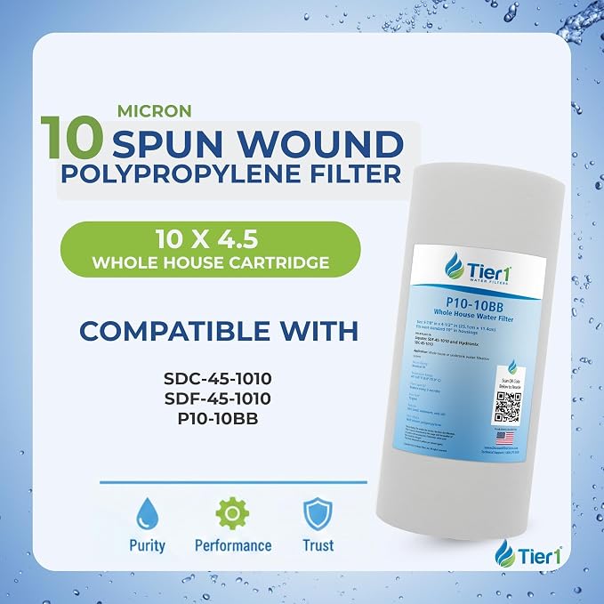 Tier1 10 Micron 10 x 4.5 Water Filter | Spun Wound Polypropylene Whole House Sediment Water Filter Cartridge | Replacement for Hydronix SDC-45-1010, SDF-45-1010 | 4.5 x 10 Water Filter