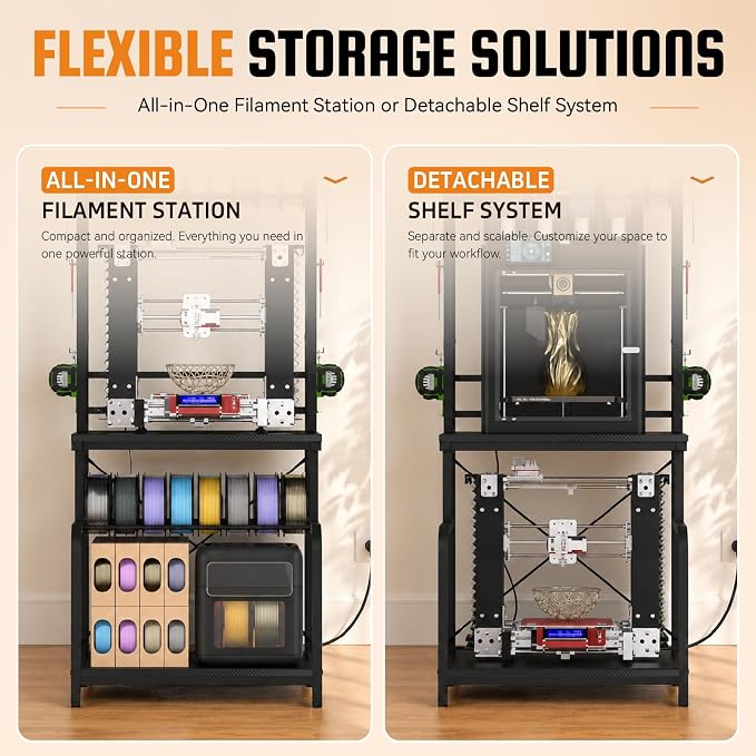 3D Printer Stand with Filament Storage,3D Printer Table with Power Outlets,Sturdy Double-Layer 3D Printer Workstation,for Workshop,Studio,Home Office and 3D Printing Enthusiasts,Carbon Fiber