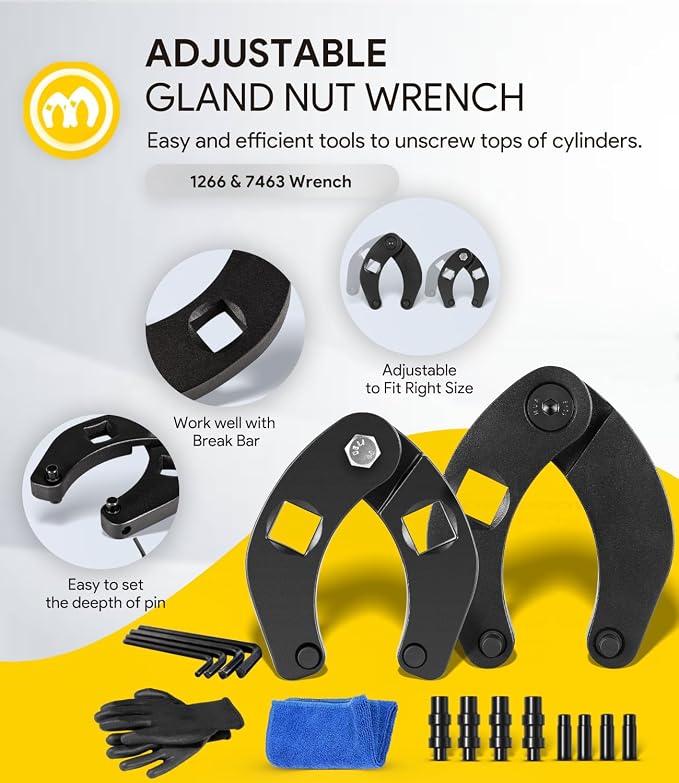 5 Pack Hydraulic Seal Installation Tools & 1266 Adjustable Gland Nut Wrench & 7463 Small Universal Gland Wrench, Hydraulic Cylinder Spanner Wrench Piston Repair Seal Kit, Farm & Construction Equipment